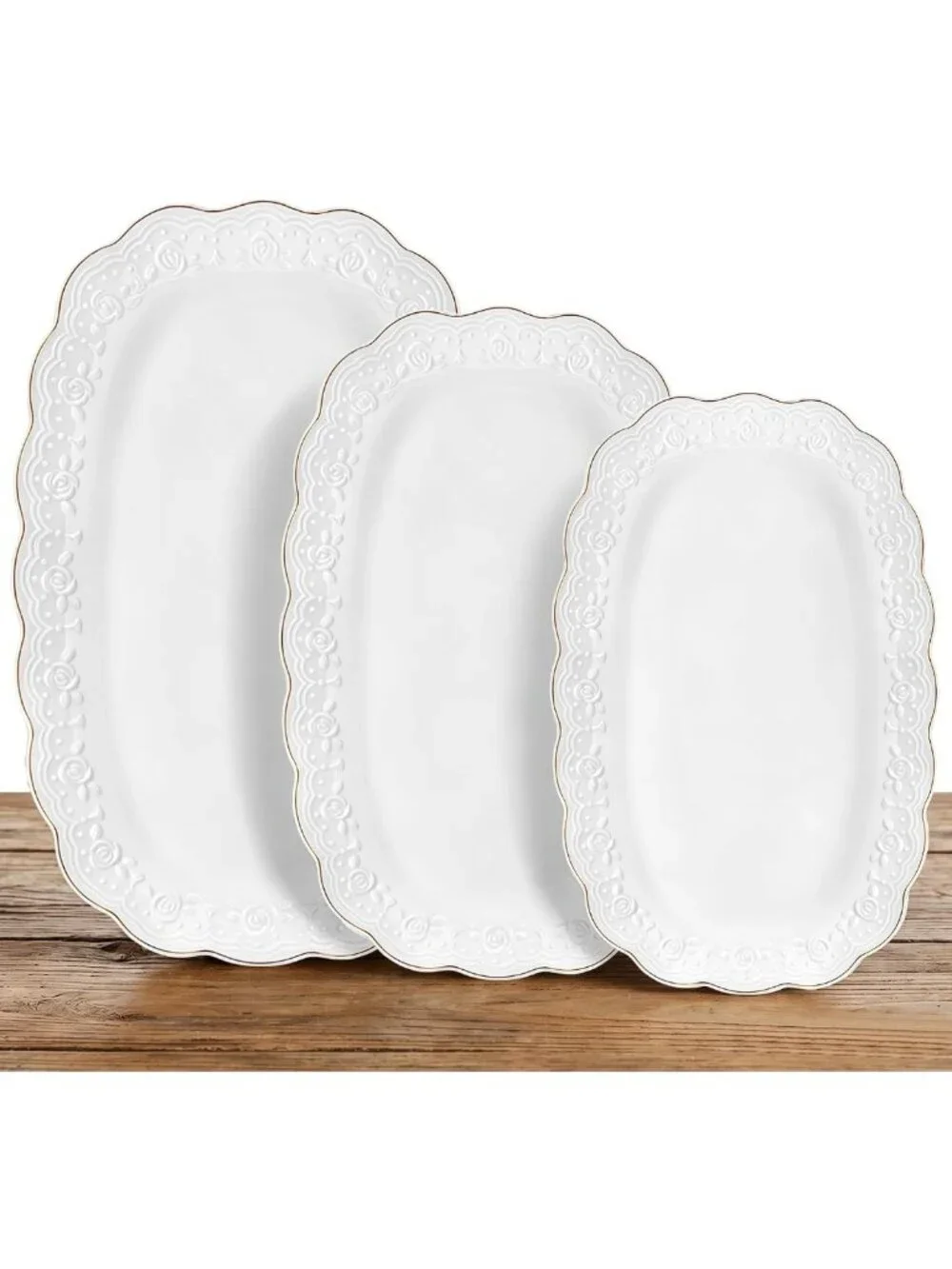Elegant Ceramic Serving Platter Set | 14”/12”/10” Oval Trays for Entertaining